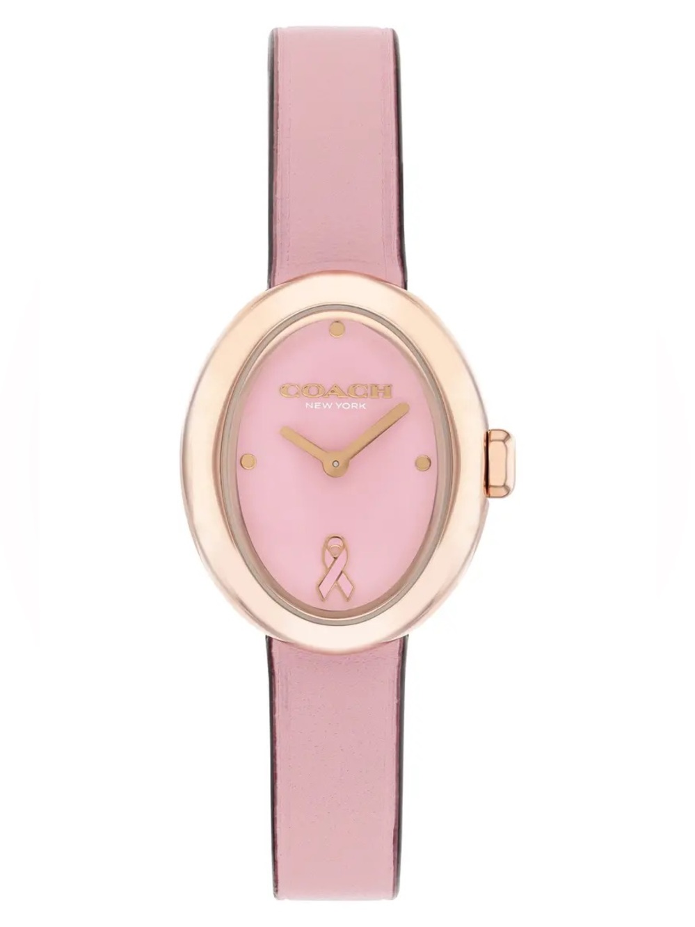 Coach Pink Oval Leather Strap Watch with Rose Gold Case